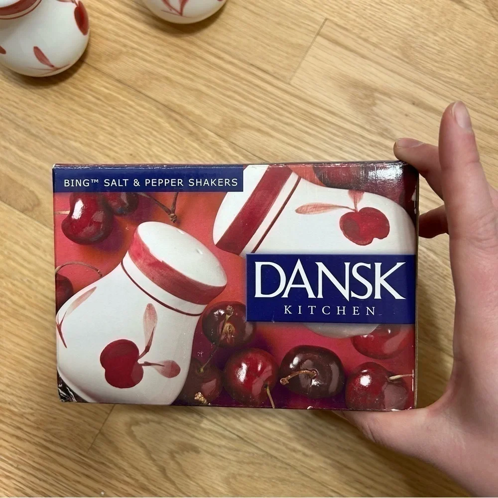 Dansk Bing Salt & Pepper Shakers Pepper Cherries Red White Ceramic W/ Box